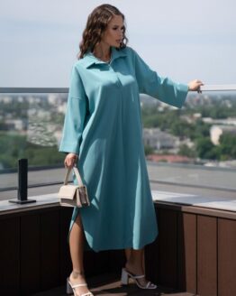 Фото вещи ISSA Plus Платье миди (14099_turquoise) Женское, цвет - Бирюзовый, материал - Лён