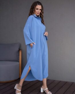 Фото вещи ISSA Plus Платье миди (14099_blue) Женское, цвет - Голубой, материал - Лён