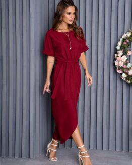 Фото вещи ISSA Plus Платье миди (13936_burgundy) Женское, цвет - Бордовый, материал - Полиэстер