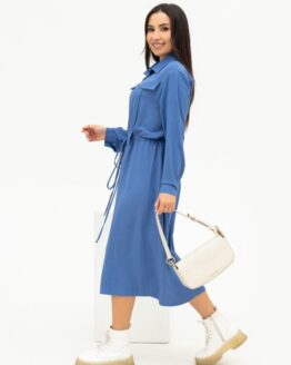 Фото вещи ISSA Plus Платье миди (13702_darkblue) Женское цвет - Голубой материал - Полиэстер/эластан