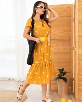 Фото вещи ISSA Plus Платье миди (13954_mustard) Женское, цвет - Горчичный, материал - Полиэстер