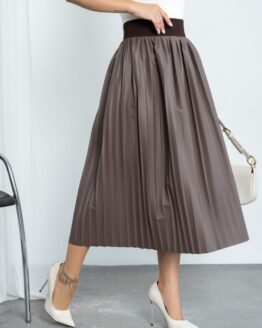 Фото вещи ISSA Plus Юбка миди (11451_brown) Женское, цвет - Коричневый, материал - Искусственная кожа