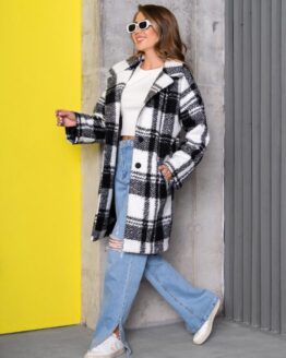 Фото вещи ISSA Plus Пальто (14269_multicolor) Женское цвет - Белый/чёрный материал - Полиэстер/эластан