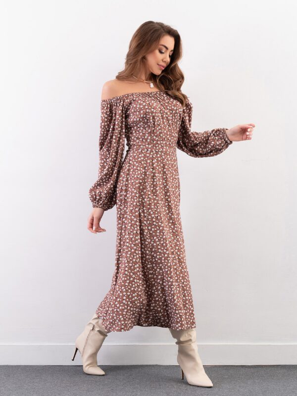 ISSA Plus Платье миди (14252_brown) Женское цвет - Коричневый материал - Хлопок Фото вещи ISSA Plus Платье миди (14252_brown) Женское цвет - Коричневый материал - Хлопок