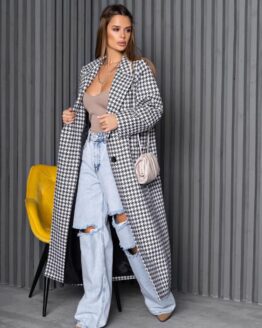 Фото вещи ISSA Plus Пальто (14250_black_white) Женское цвет - Белый/чёрный материал - Полиэстер