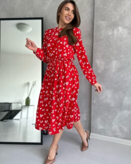 Фото вещи ISSA Plus Платье миди (13739_red) Женское, цвет - Красный, материал - Полиэстер