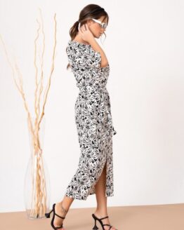 Фото вещи ISSA Plus Платье миди (13855_white) Женское, цвет - Белый/чёрный, материал - Хлопок