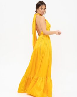 Фото вещи ISSA Plus Платье макси (13925_mustard) Женское, цвет - Горчичный, материал - Шелк