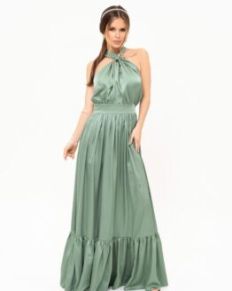 Фото вещи ISSA Plus Платье макси (13925_olive) Женское, цвет - Оливковый, материал - Шелк