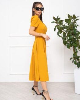 Фото вещи ISSA Plus Платье миди (13933_mustard) Женское, цвет - Горчичный, материал - Полиэстер