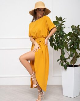 Фото вещи ISSA Plus Платье миди (13936_mustard) Женское, цвет - Горчичный, материал - Полиэстер