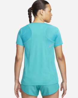 Фото вещи NIKE Race Top Ss  Футболка спортивная (6T1826) Женское, цвет - Голубой, материал - Полиэстер
