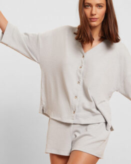 Фото вещи Женская светло-серая рубашка короткий рукав AGATHA Серый XL Etam 6526136